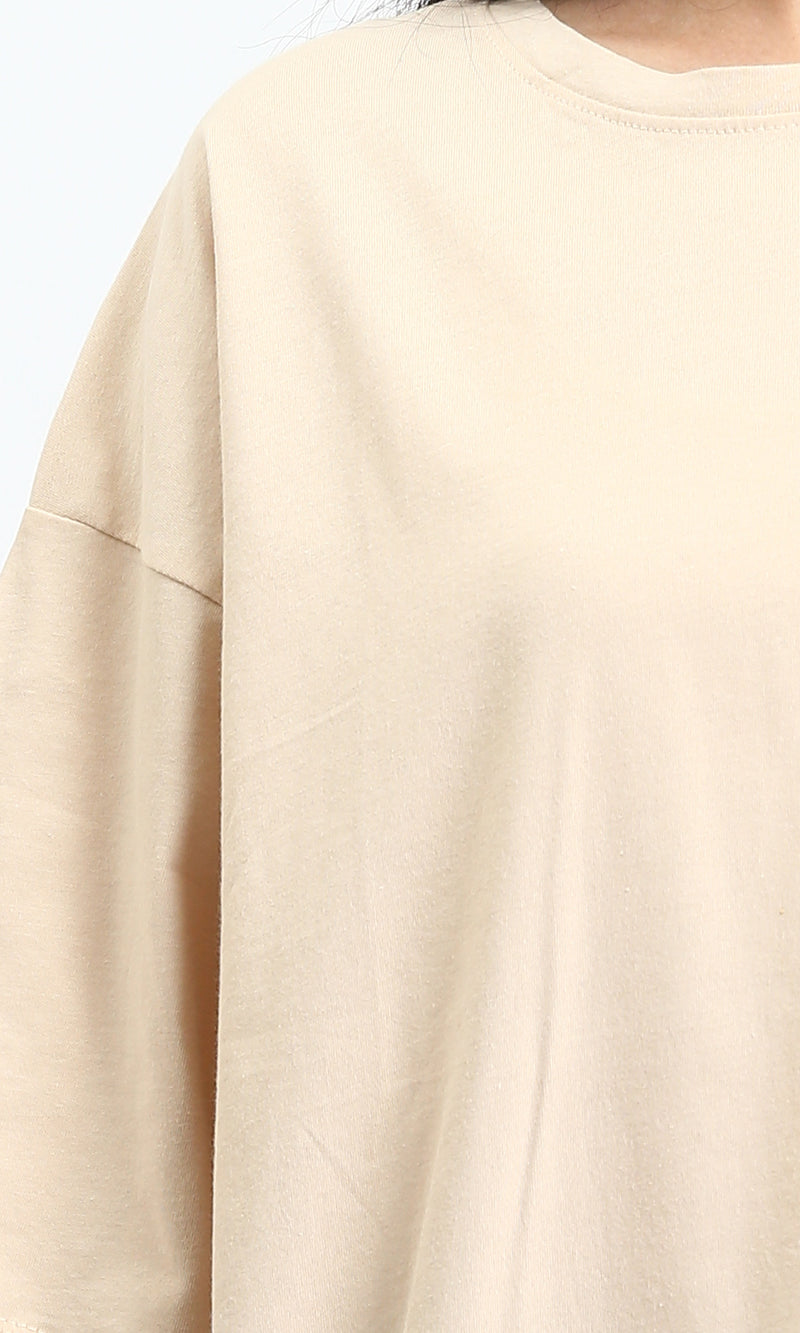 O203152 - Elbow Sleeves Solid Basic Tee - Beige