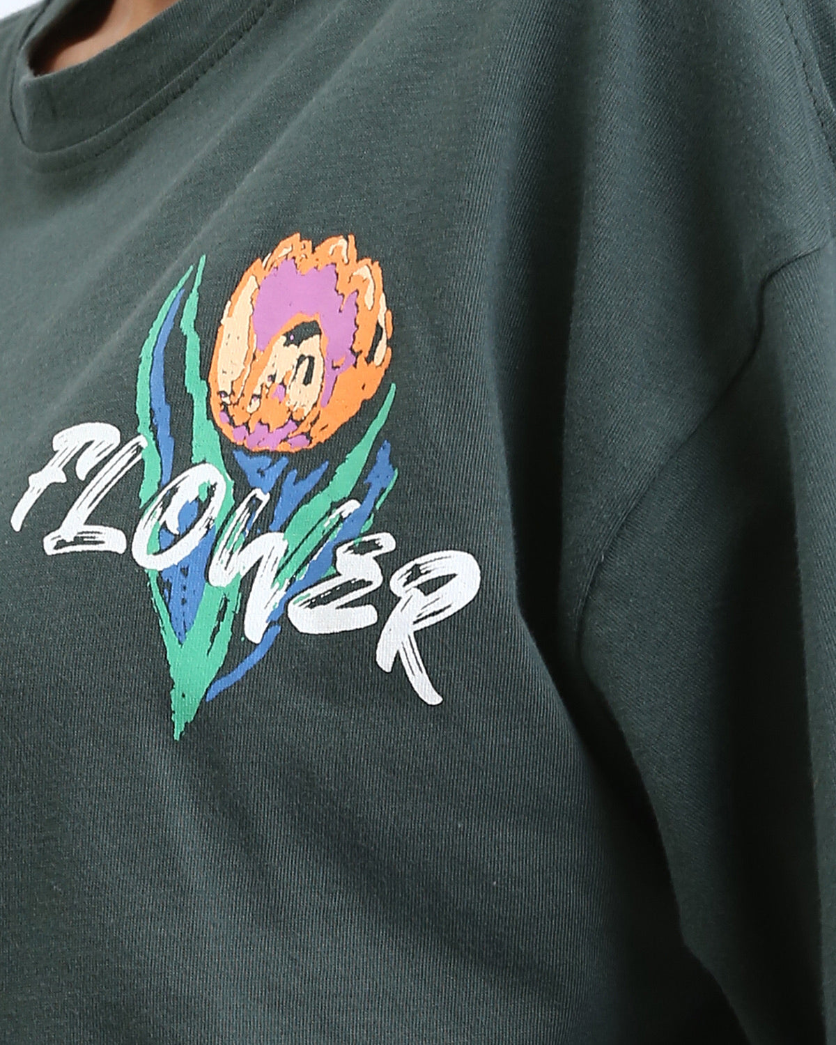 Ravin Unisex Oversized Graphic T-Shirt – Abstract Tulip Print - Forest Green - O203156