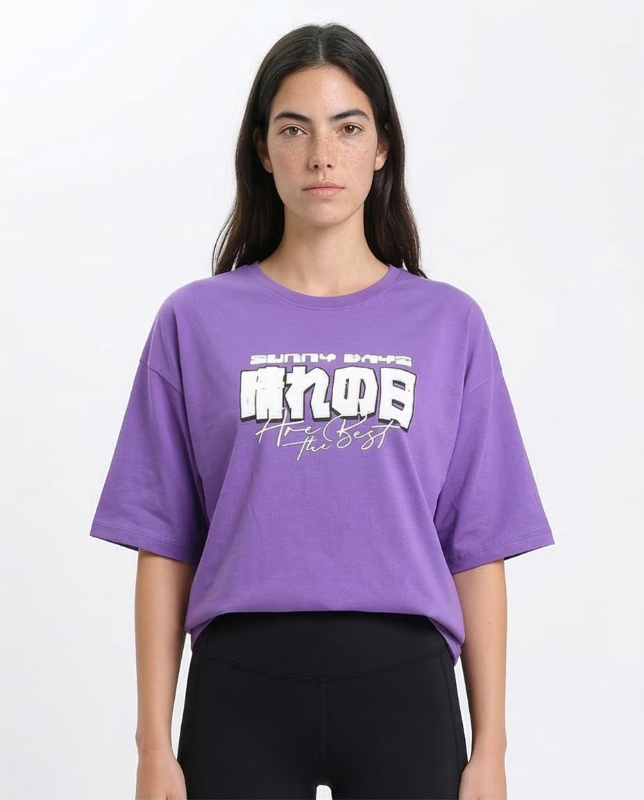 Women's Oversized Manga Graphic T-Shirt - Purple