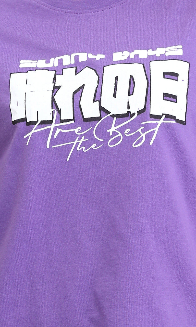 O203158 - Slip On Printed Oversized Summer Tee - Purple