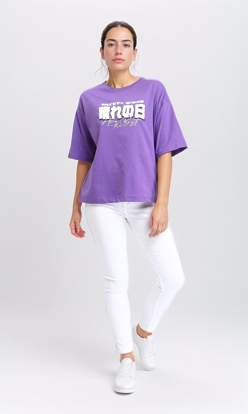 O203158 - Slip On Printed Oversized Summer Tee - Purple