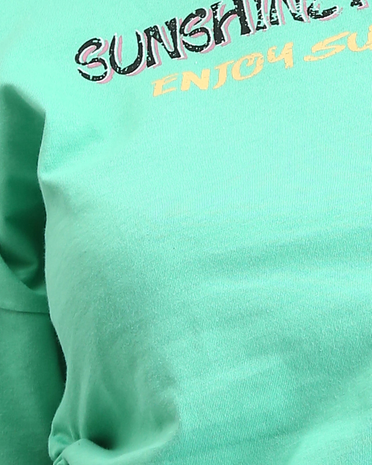 O203163 - Printed Short Tee with Side Drawstring - Light Green