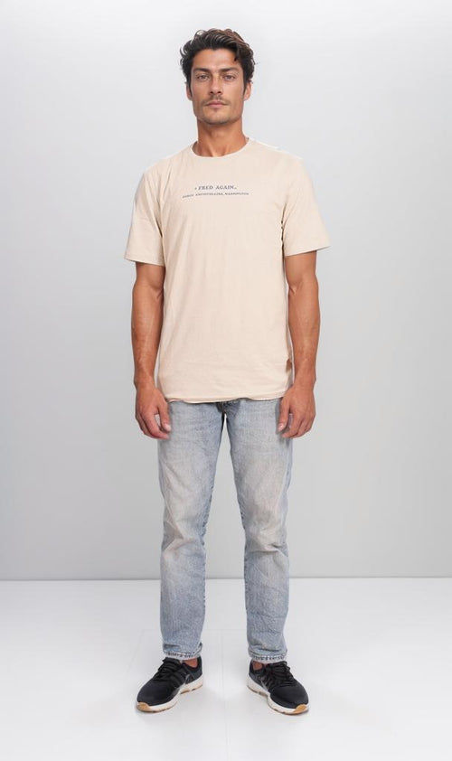 O203195 - Minimalist Sunset Graphic T-Shirt – Beige