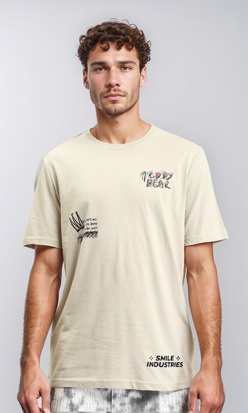O203196 - Regular Fit Printed Casual Tee - Light Beige
