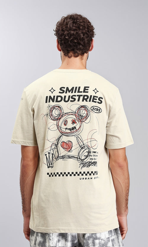 O203196 - Regular Fit Printed Casual Tee - Light Beige