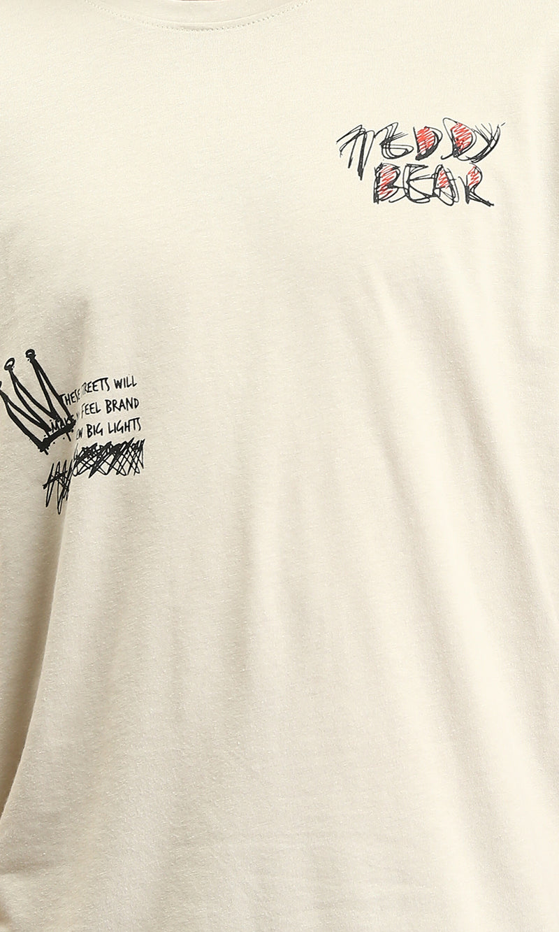 O203196 - Regular Fit Printed Casual Tee - Light Beige