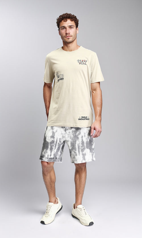 O203196 - Regular Fit Printed Casual Tee - Light Beige
