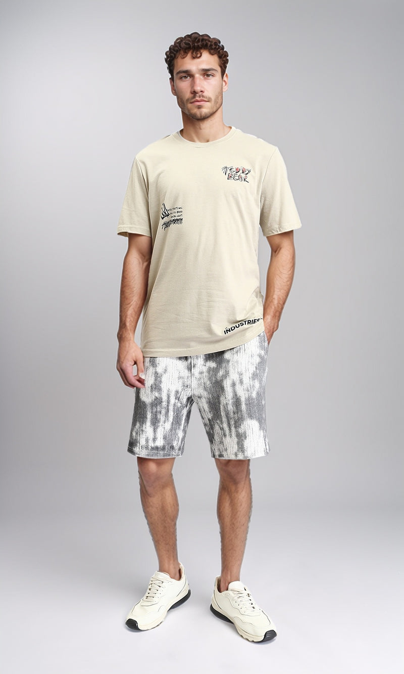 O203196 - Regular Fit Printed Casual Tee - Light Beige