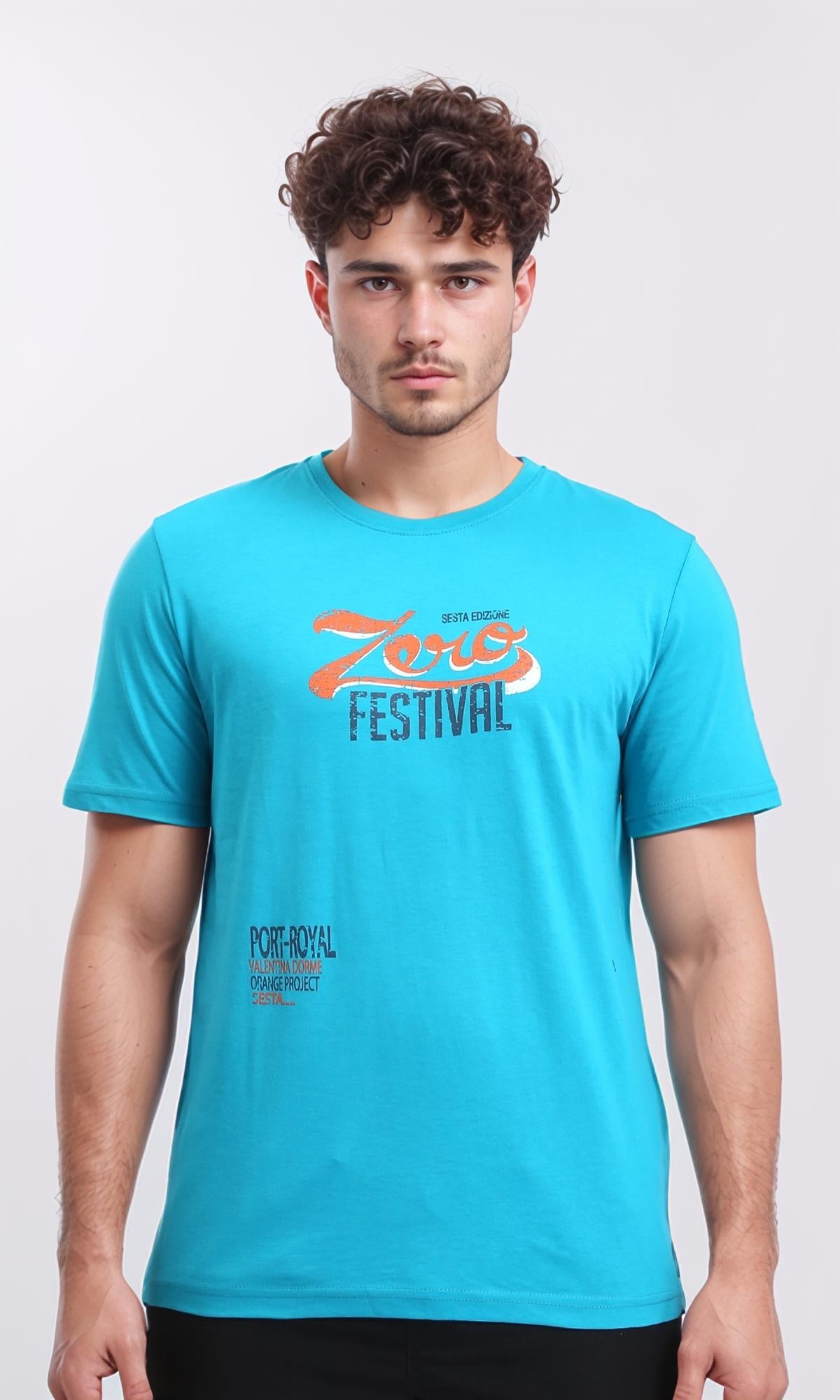 "zero Festival" Front & Back Printed Tee - Turquoise