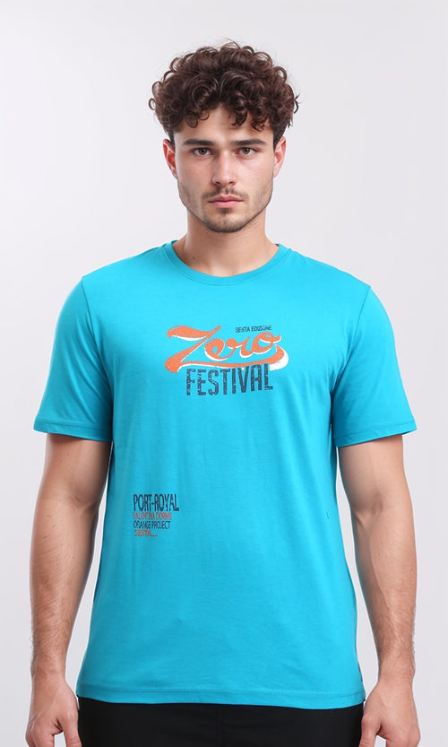 O203198 - "Zero Festival" Front & Back Printed Tee - Turquoise