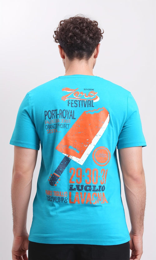 O203198 - "Zero Festival" Front & Back Printed Tee - Turquoise