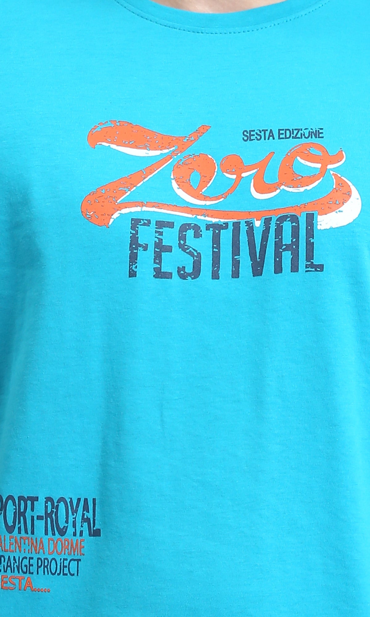 O203198 - "Zero Festival" Front & Back Printed Tee - Turquoise