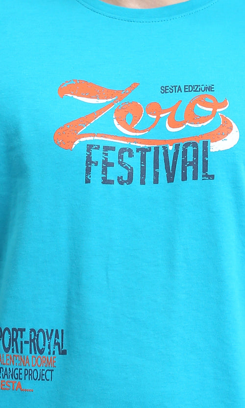 O203198 - "Zero Festival" Front & Back Printed Tee - Turquoise