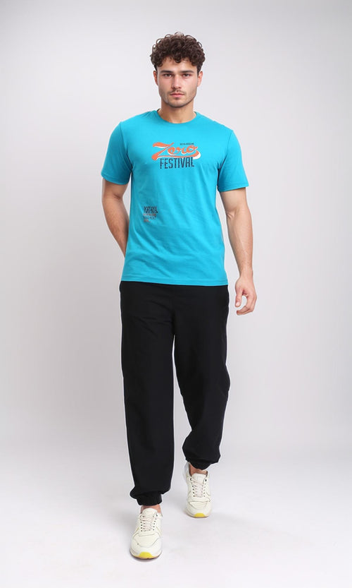 O203198 - "Zero Festival" Front & Back Printed Tee - Turquoise