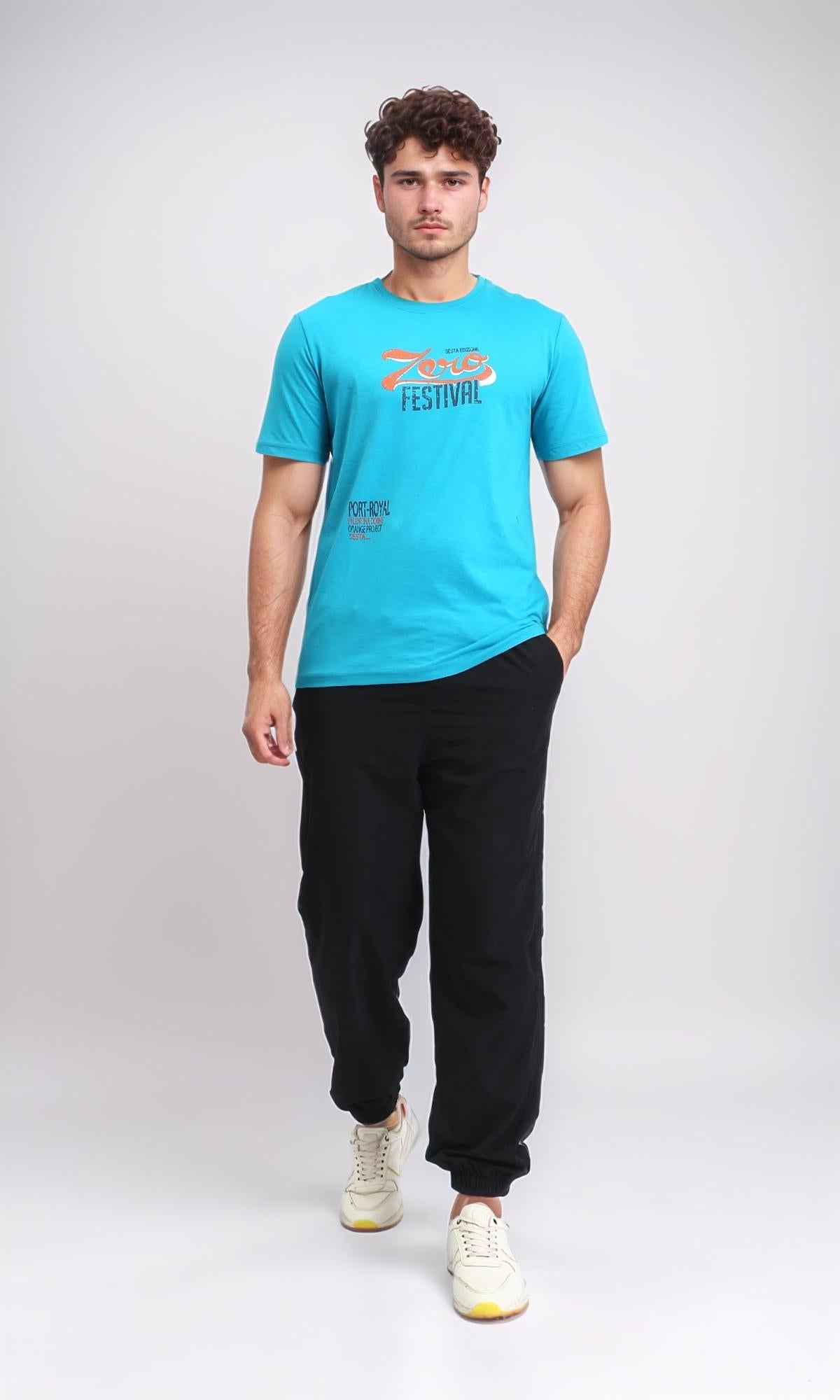 O203198 - "Zero Festival" Front & Back Printed Tee - Turquoise