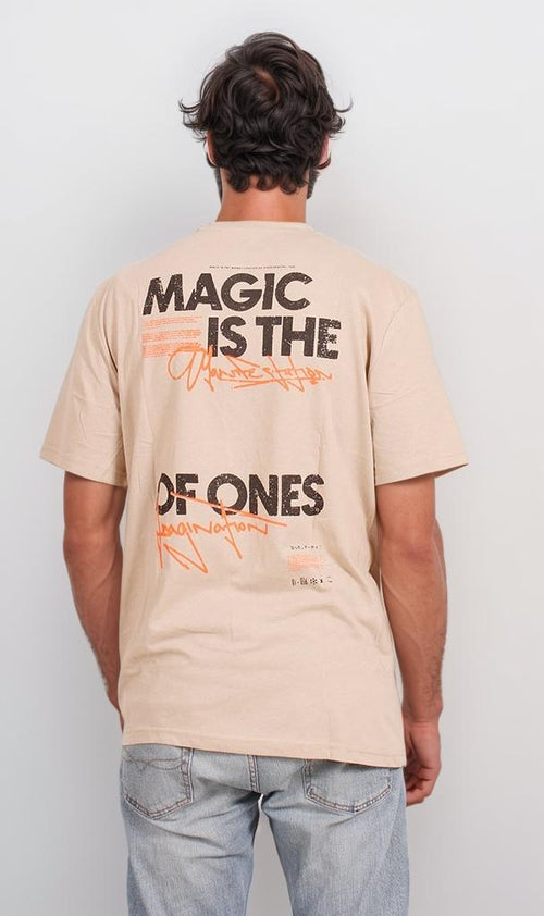 O203203 - Magic of Ones Typography T-Shirt – Beige