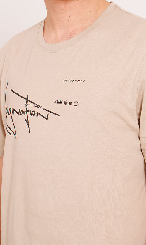 O203203 - Magic of Ones Typography T-Shirt – Beige