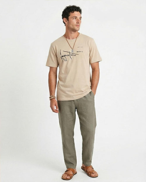 Ravin Men's Japanese-Inspired "Imagination" Slogan T-Shirt in Beige - 100% Cotton – O203203