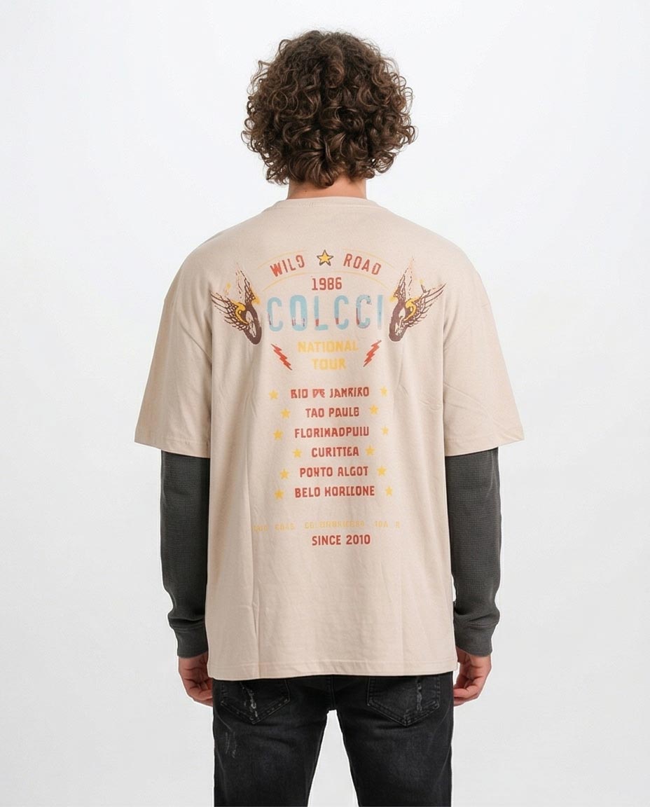 Ravin x Colcci: تيشرت "Wild Road" الجرافيك بقصّة كبيرة - بيج - O203207
