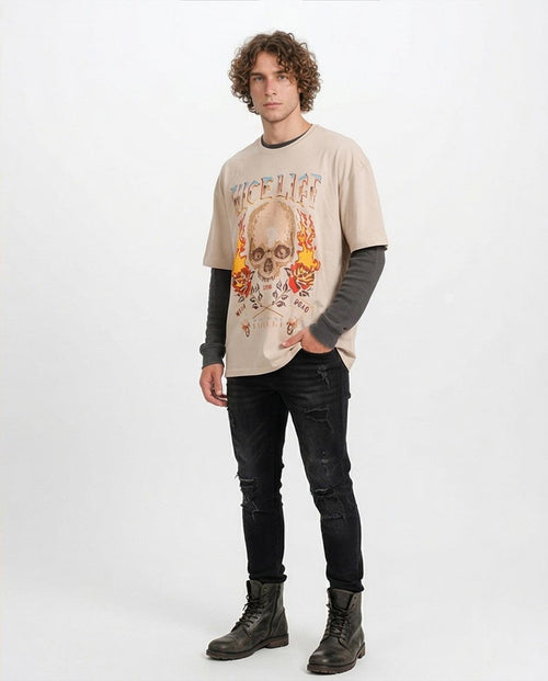 Ravin x Colcci: تيشرت "Wild Road" الجرافيك بقصّة كبيرة - بيج - O203207