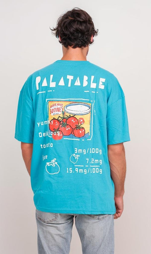 O203210 - Retro Graphic Cotton T-Shirt – Cyan Blue