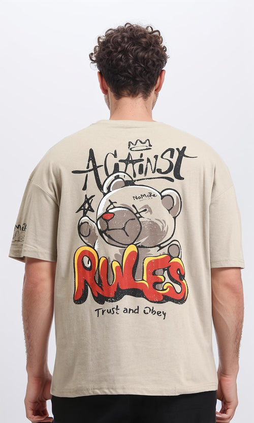 O203214 - Printed Crew Neck Relaxed Tee - Light Coffee