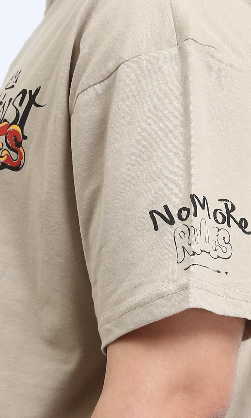 O203214 - Printed Crew Neck Relaxed Tee - Light Coffee