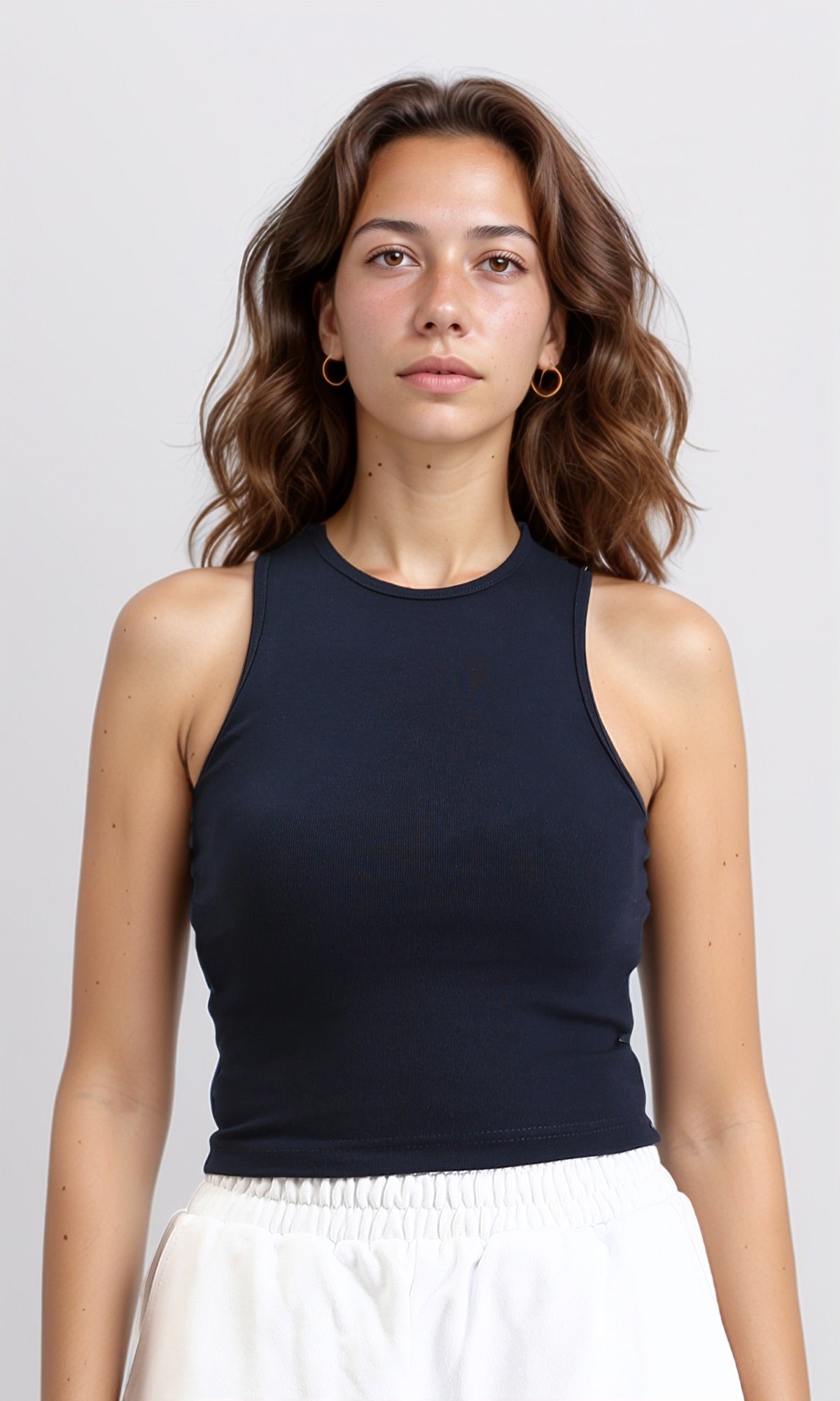Slip On Solid Feminine Racer Top - Navy Blue