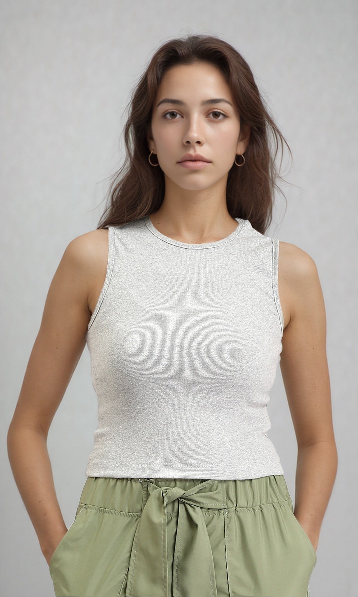 Slip On Solid Feminine Tank Top - Light Heather Grey