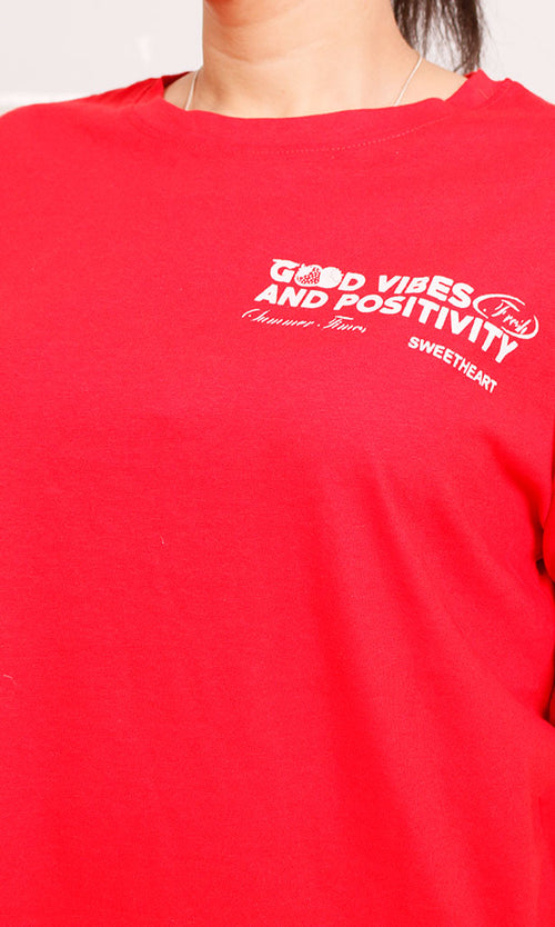 O203221 - Graphic Printed Oversized T-Shirt - Red