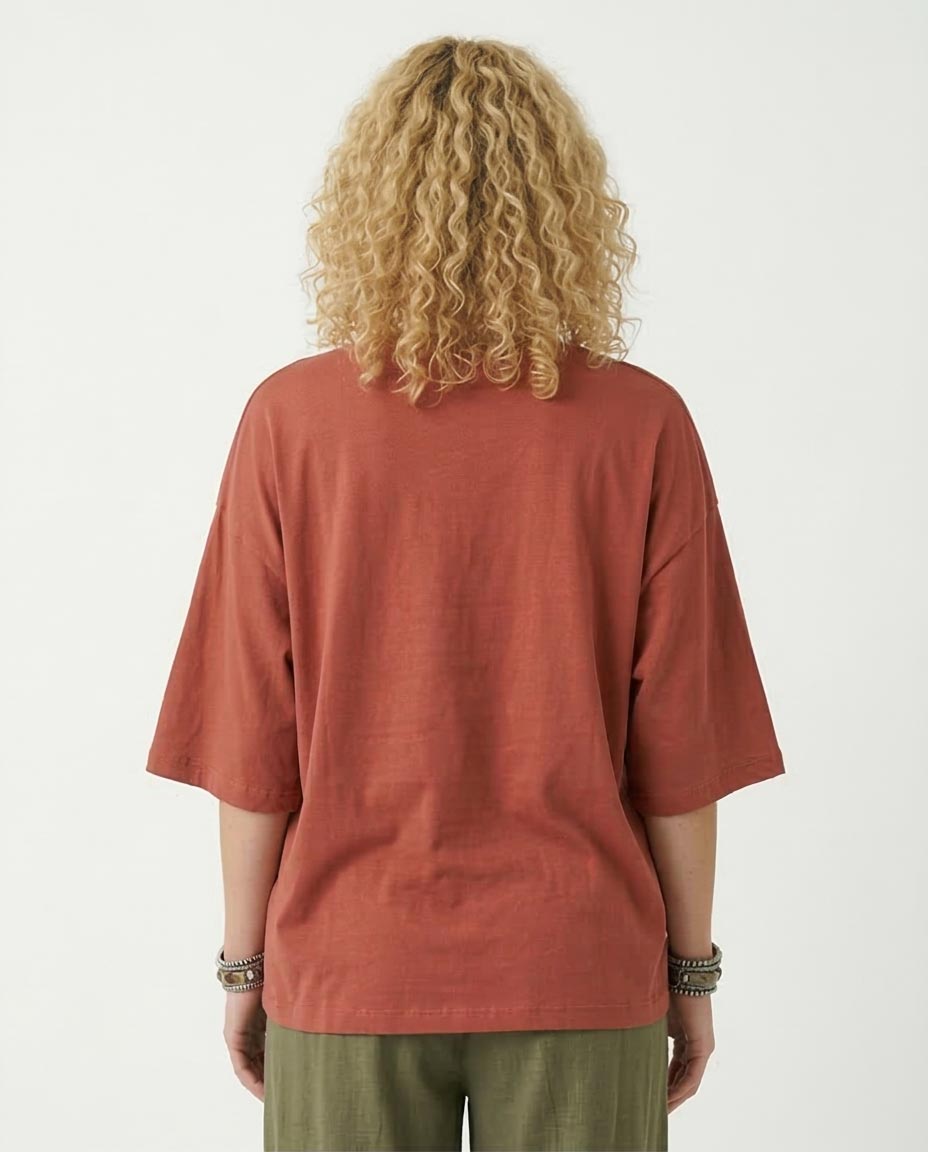 Ravin Oversized "California Beach" Graphic T-Shirt in Terracotta - O203223