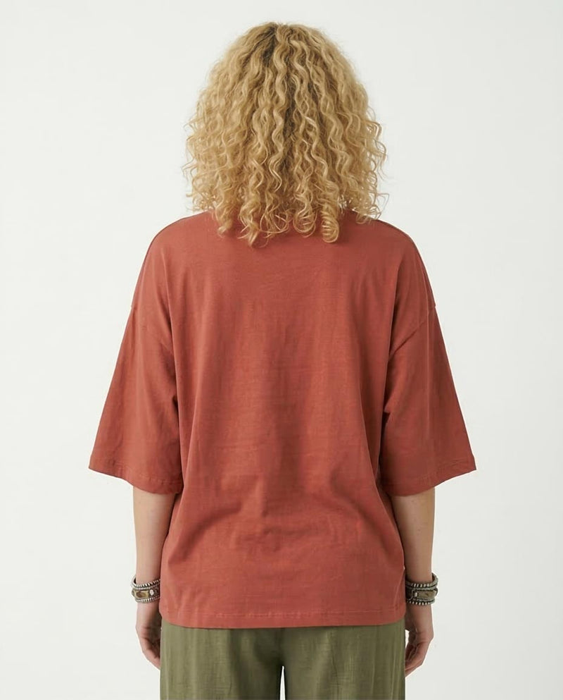 Ravin Oversized "California Beach" Graphic T-Shirt in Terracotta - O203223