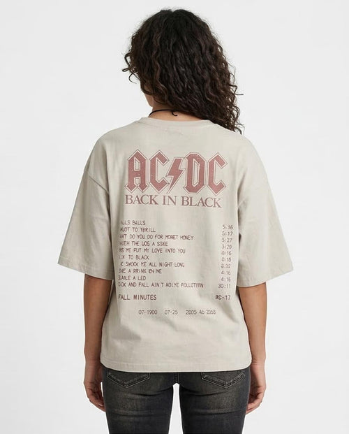 Ravin x AC/DC "Back In Black" Oversized Graphic Tee in Vintage Stone - Mint Green - O203225