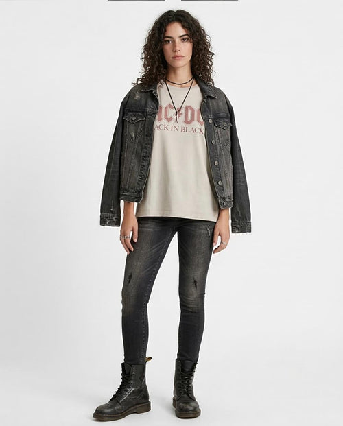 Ravin x AC/DC "Back In Black" Oversized Graphic Tee in Vintage Stone - Mint Green - O203225