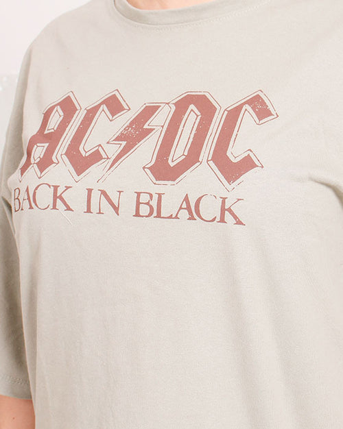 Ravin x AC/DC "Back In Black" Oversized Graphic Tee in Vintage Stone - Mint Green - O203225