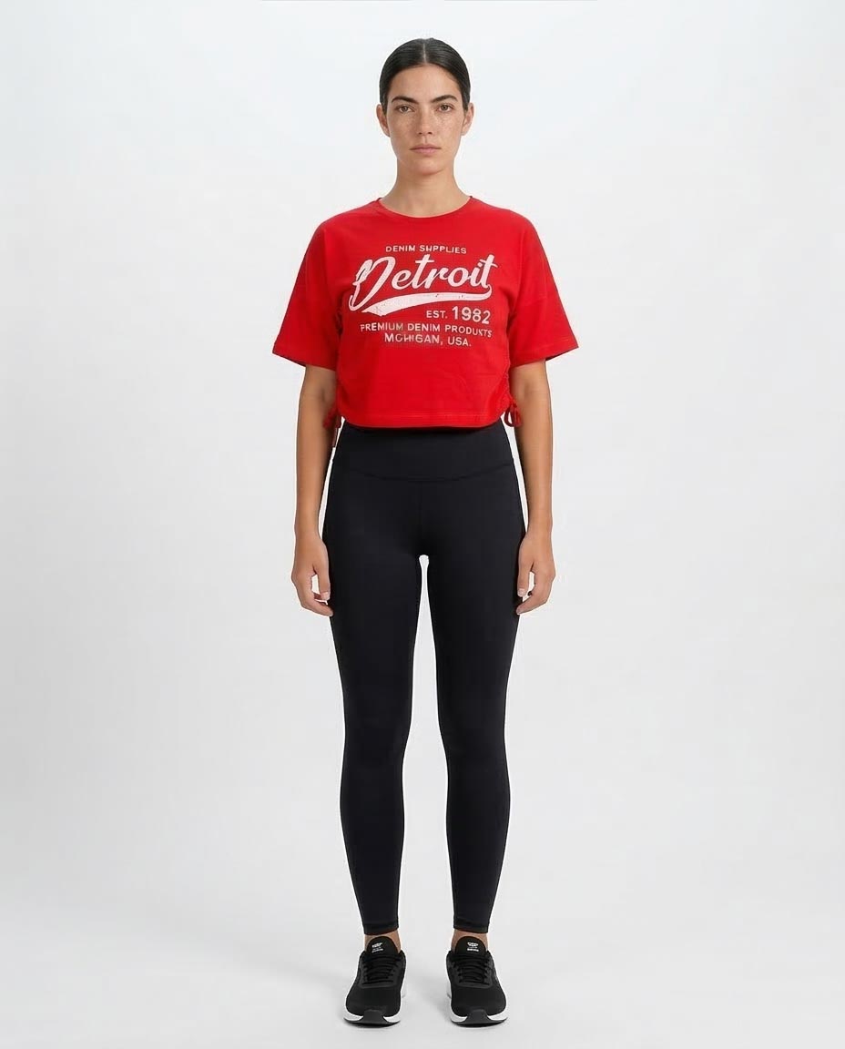 Ravin Women's Detroit Graphic Side-Cinch Cropped T-Shirt – Red - O203228