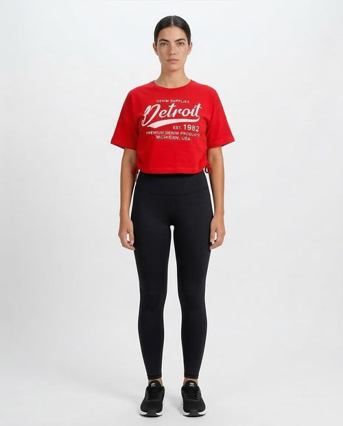 Ravin Women's Detroit Graphic Side-Cinch Cropped T-Shirt – Red - O203228