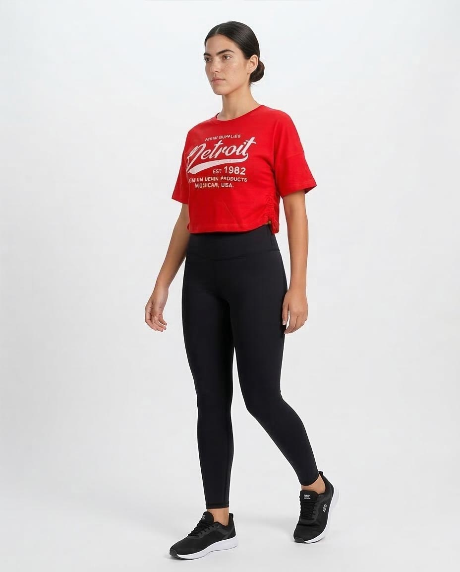 Ravin Women's Detroit Graphic Side-Cinch Cropped T-Shirt – Red - O203228
