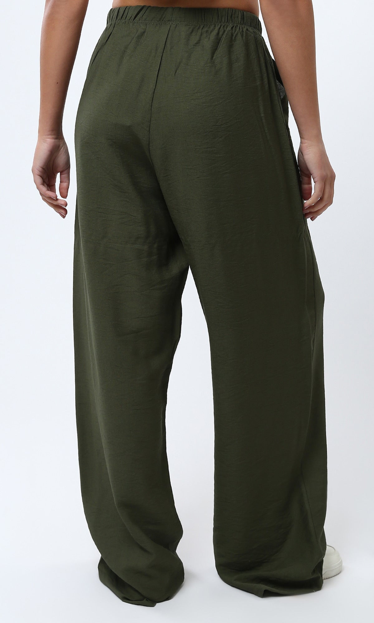 Olive Green Wide-Leg Drawstring Utility Trousers