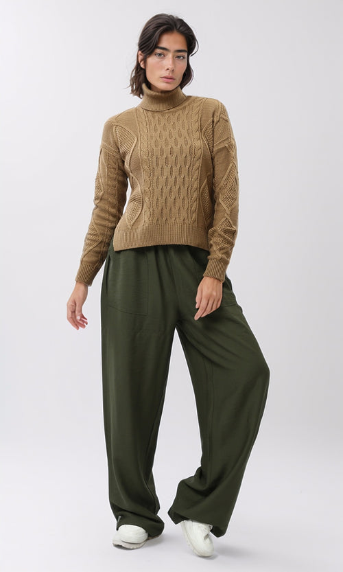 Olive Green Wide-Leg Drawstring Utility Trousers