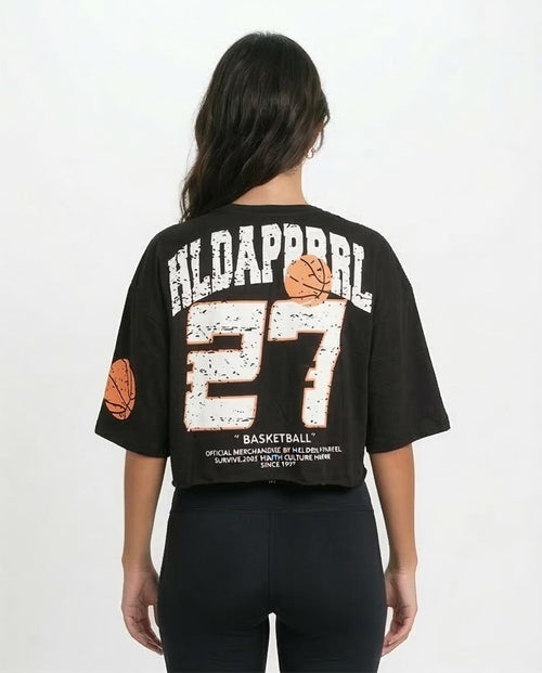 Ravin Men's Distressed "27" Graphic Cropped Heavyweight T-Shirt - Black - O203251