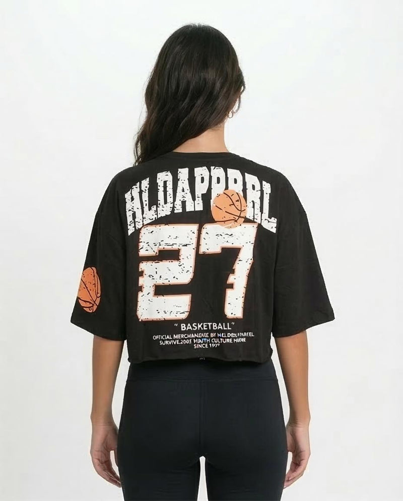 Ravin Men's Distressed "27" Graphic Cropped Heavyweight T-Shirt - Black - O203251