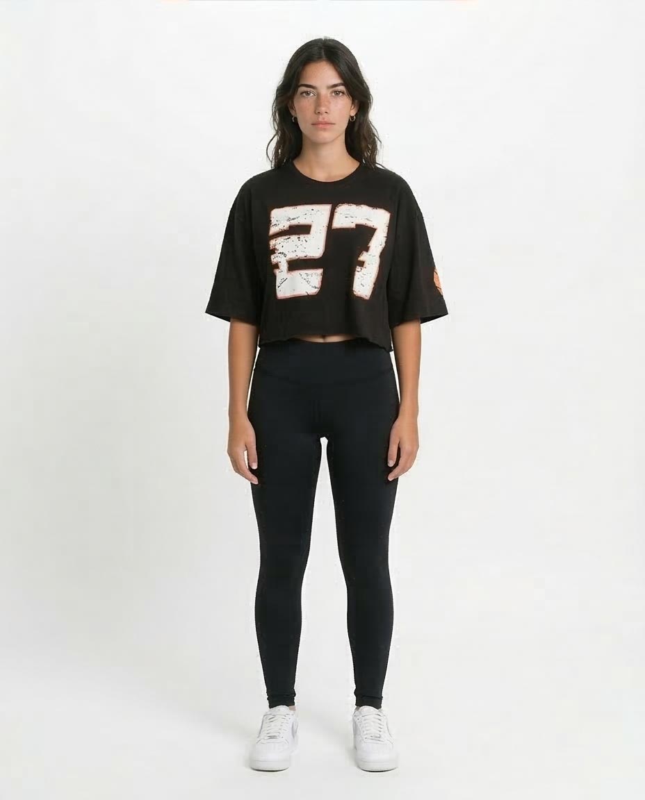 Ravin Men's Distressed "27" Graphic Cropped Heavyweight T-Shirt - Black - O203251