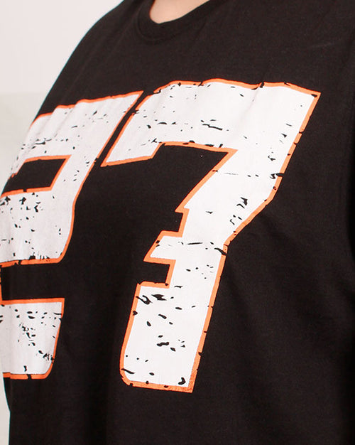 Ravin Men's Distressed "27" Graphic Cropped Heavyweight T-Shirt - Black - O203251