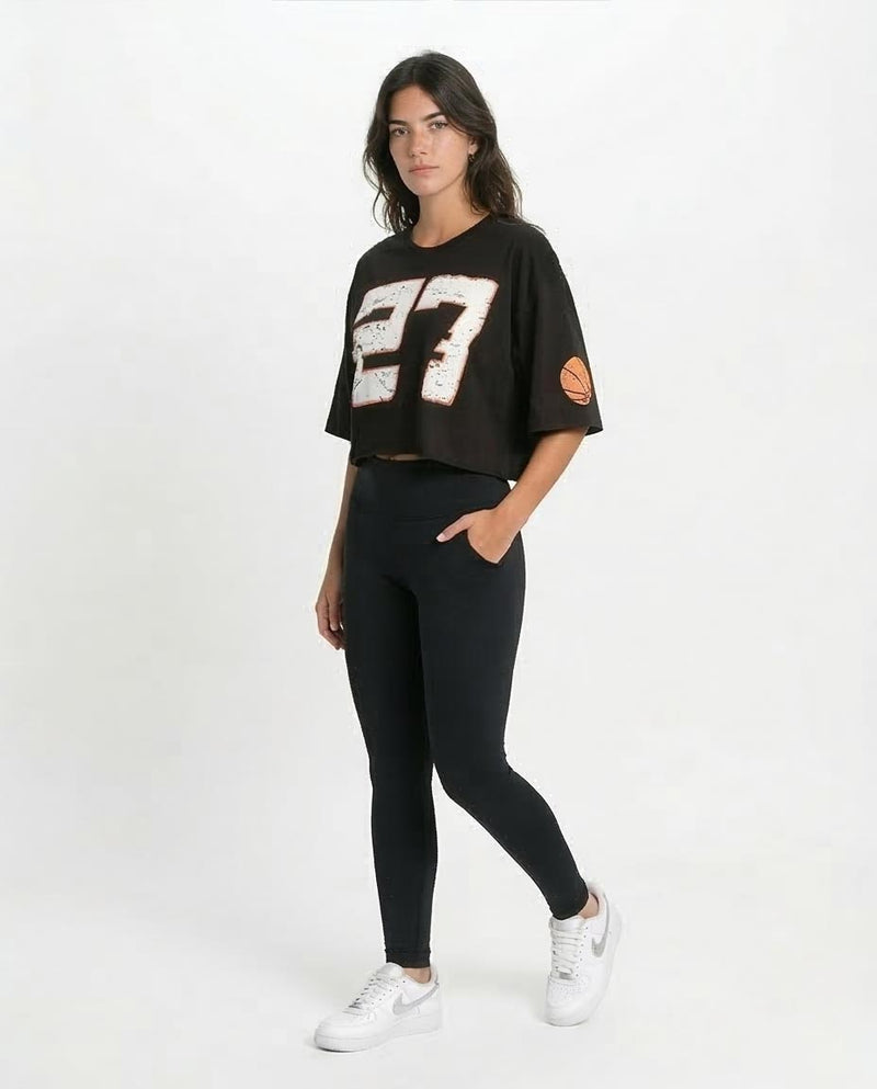 Ravin Men's Distressed "27" Graphic Cropped Heavyweight T-Shirt - Black - O203251