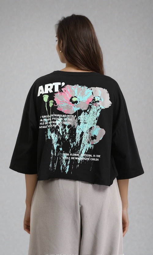 O203252 - "Art" Elbow Sleeves Cotton Short Tee - Black