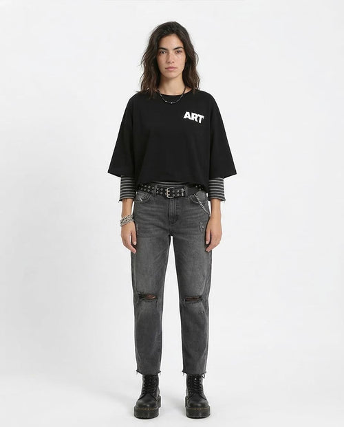 Ravin Women’s "ART" Oversized Crop Tee – Floral Back Print - O203252