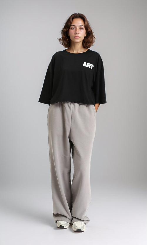 O203252 - "Art" Elbow Sleeves Cotton Short Tee - Black