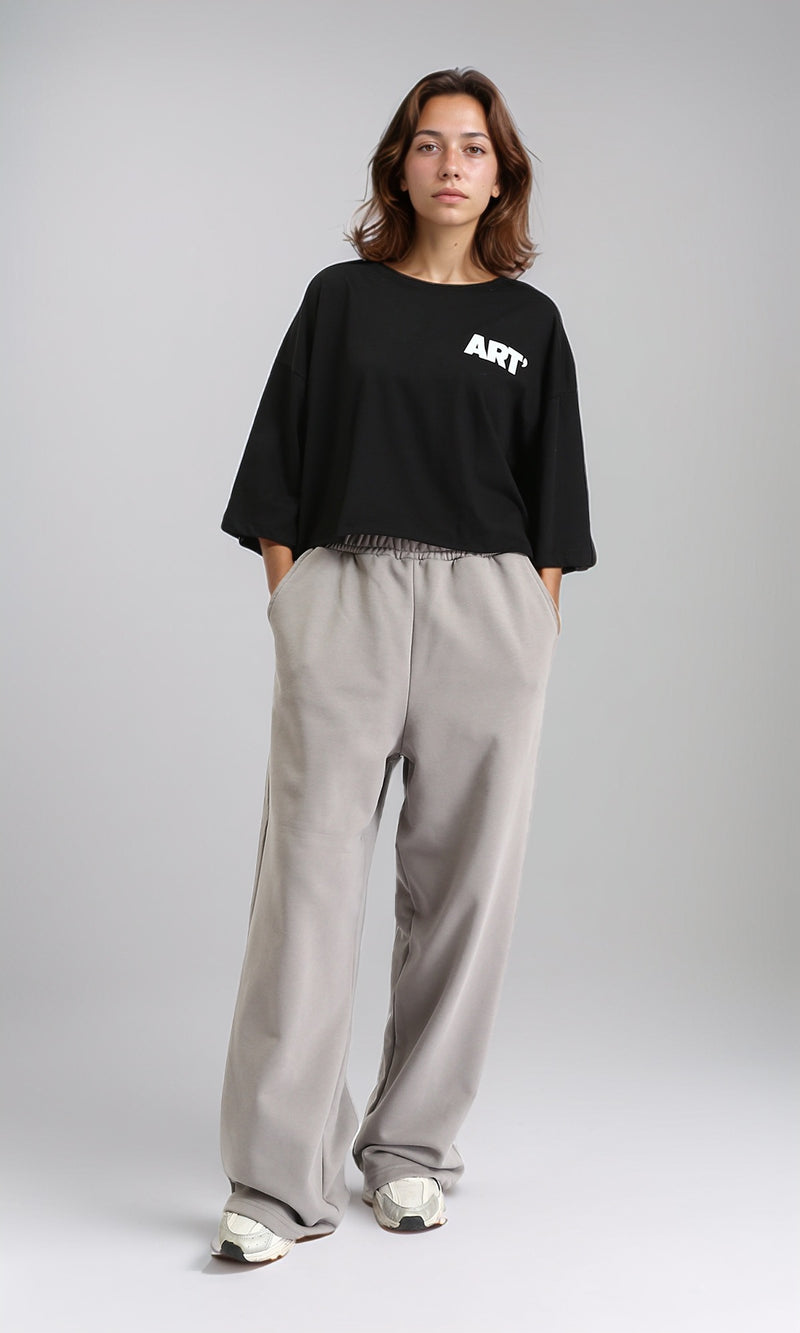 O203252 - "Art" Elbow Sleeves Cotton Short Tee - Black