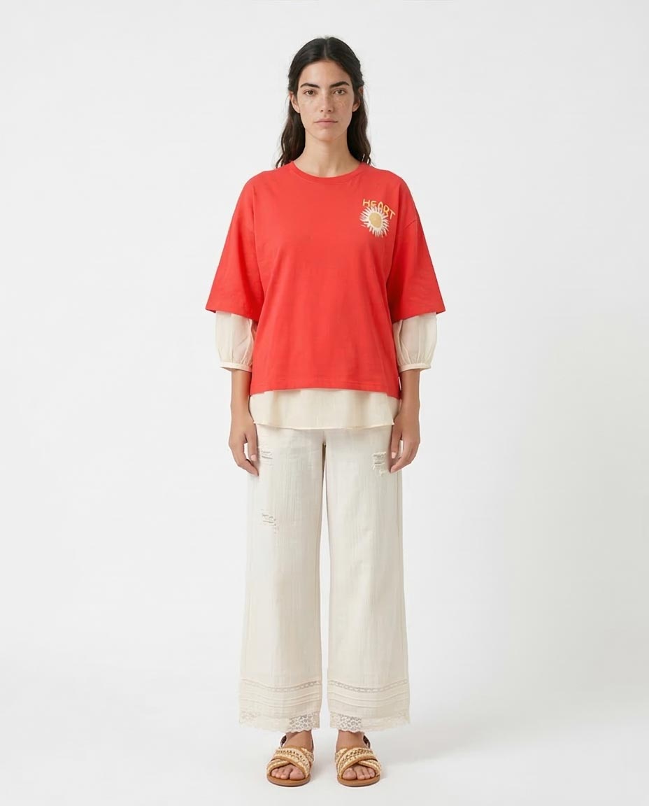 Ravin Oversized "Heart of the Sun" Graphic T-Shirt – Coral Red - O203255